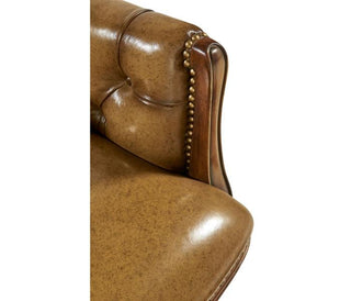 Jonathan Charles Office Chair Chesterfield in Walnut - Antique Chestnut Leather