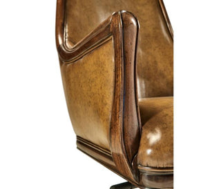 Jonathan Charles Desk Chair Edwardian High Back - Antique Chestnut Leather