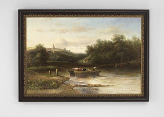 Riverboat Hand-Painted Oil Artwork in Black and Gold Frame – 38" x 54"