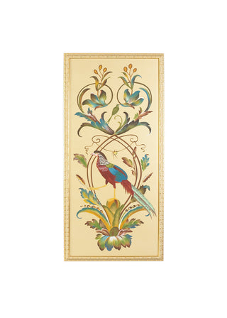 Borghese Bird Panels – Hand-Painted Watercolor on Silk with Gold Frame and Glass Protection