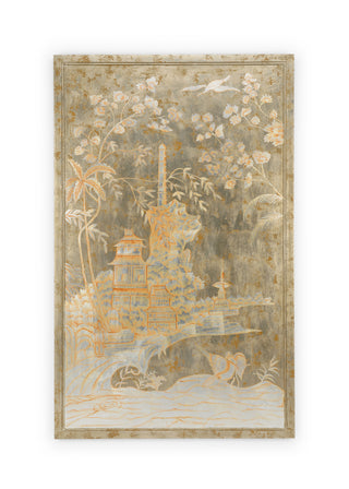 Chinoiserie Panel - Hand-Painted Wood Design, 64" x 40.25"