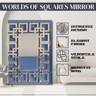 Worlds of Squares Reflection - Wall Mirror with Geometric Intricacy for Modern Home Decor