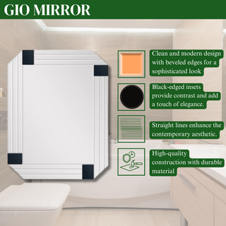 Gio Mirror - Modern Beveled Mirror with Black - Edged Insets - Clean Lines Mirror