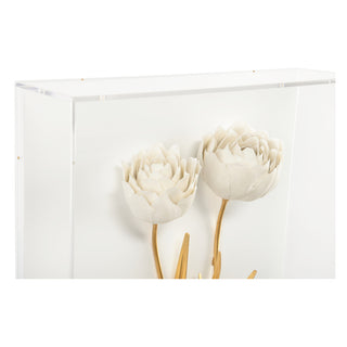 Porcelain Flowers Wall Décor - Antique Gold Leaf & Matte White Porcelain