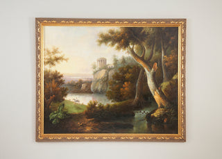 Monument on Cliff Hand-Painted Oil Artwork in Gold Frame – 45" x 55"