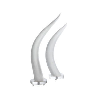 Set of 20" White Decorative Horns on Clear Crystal Base - Modern Sculptural Accent