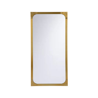 Leon Mirror – 36x18 Inch Tall Rectangular Mirror with Antique Brass Frame and Corner Detailing