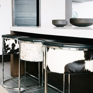 Calvin Counter Stool - Black & White Hide - Polished Nickel Finish, Transitional Bar Stool for High Traffic Areas