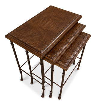 Croc Leather Nesting Tables, Set/3 [25953]