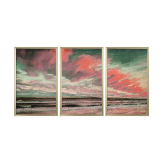 Tangerine Coast Triptych" by Trisha Furguson – Giclee on Canvas in Champagne Wood Frame, 40.5" x 76.5