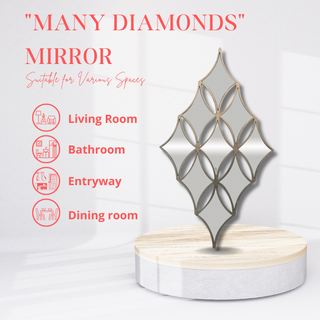 Many Diamonds Mirror - 9 Diamond-Shaped Panes, Exotic Silver Frames, Wall Decor