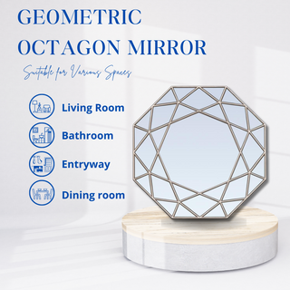 Silver Geometric Octagon Mirror - Criss Cross Frame - Exotic Silver Finish