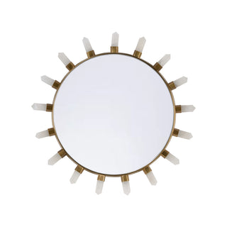 Crystal Starburst Mirror – 20-Inch Round Antique Brass Wall Mirror with Raw Crystal Accents