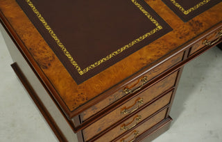 English Pedestal Desk w/Leather Burl