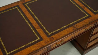 English Pedestal Desk w/Leather Burl