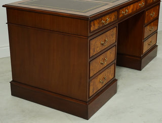 English Pedestal Desk w/Leather Burl