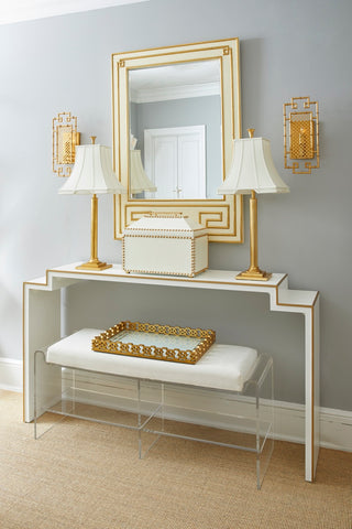 Greek Hall Mirror – Majestic Design with Gold Leaf Frame and Beveled Edges