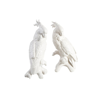 Cockatoos (Pair) – Hand-Painted Italian Ceramic, 14" Tall, White/Cream Finish