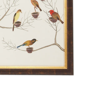 Small Aviary – Hand-Painted Watercolor on Silk with Antique Gold and Brown Frame (60" x 32.5")