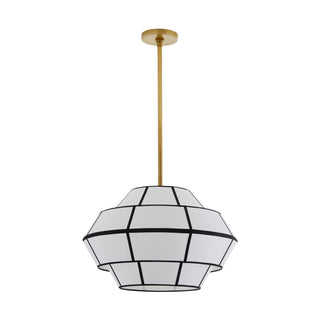 Morten Pendant Light - Antique Brass, White & Black Linen - Modern Lantern Design - Damp Rated