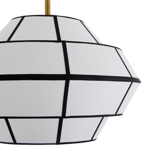 Morten Pendant Light - Antique Brass, White & Black Linen - Modern Lantern Design - Damp Rated