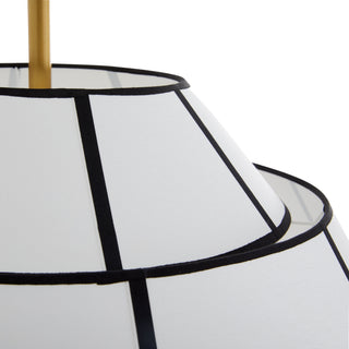 Morten Pendant Light - Antique Brass, White & Black Linen - Modern Lantern Design - Damp Rated