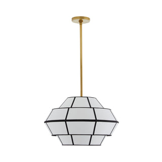 Morten Pendant Light - Antique Brass, White & Black Linen - Modern Lantern Design - Damp Rated