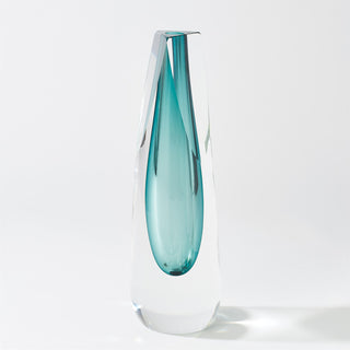 HEXAGON CUT GLASS VASE-AZURE