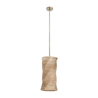 Kish Pendant - Handcrafted Natural Raffia Spiral Shade with Antique Brass Iron Suspension