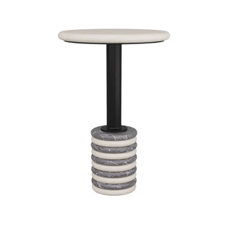 Paola Accent Table - Graphic Black and White Marble with Iron Pedestal