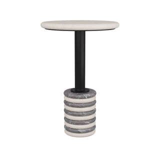 Paola Accent Table - Graphic Black and White Marble with Iron Pedestal