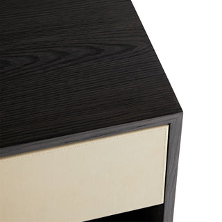 Fitz Side Table - Classic Form with Mixed Materials: Oak, Oak Veneer, and Beige Leather