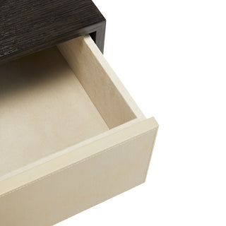 Fitz Side Table - Classic Form with Mixed Materials: Oak, Oak Veneer, and Beige Leather