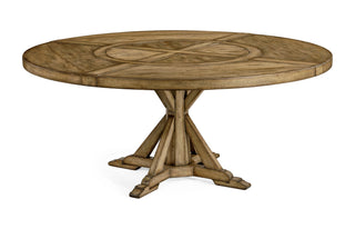 72 Medium Brown Driftwood Round Dining Table with Inbuilt Lazy Susan