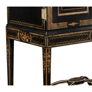 Jonathan Charles Chinoiserie Style Charcoal & Antique Etched Brass Drinks Cabinet