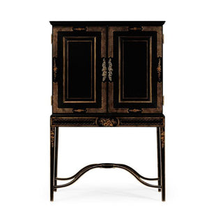 Jonathan Charles Chinoiserie Style Charcoal & Antique Etched Brass Drinks Cabinet