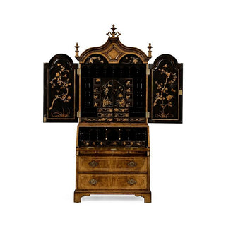 Jonathan Charles Queen Anne Walnut Bureau with Chinoiserie Interior