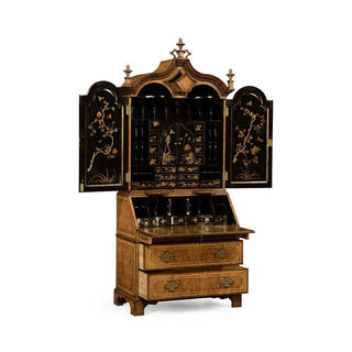 Jonathan Charles Queen Anne Walnut Bureau with Chinoiserie Interior