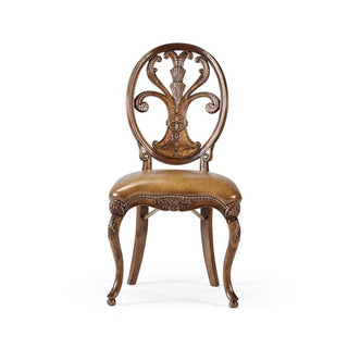 Jonathan Charles Dining Chair Sheraton in Walnut - Antique Chestnut Leather