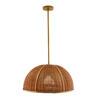 Palma Rattan Pendant Light with Antique Brass Finish - Damp Rated