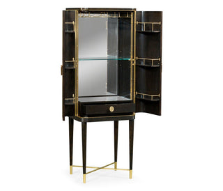 Jonathan Charles Chinoiserie Style Charcoal & Antique Etched Brass Drinks Cabinet