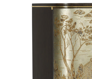 Jonathan Charles Chinoiserie Style Charcoal & Antique Etched Brass Drinks Cabinet