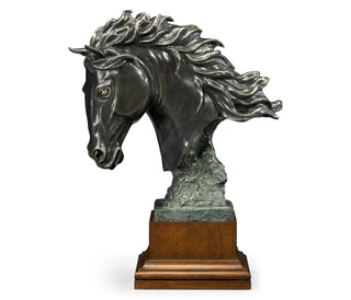 Jonathan Charles Stallion Horse Head Figurine on Base - Dark Bronze