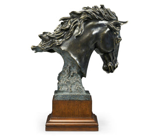 Jonathan Charles Stallion Horse Head Figurine on Base - Dark Bronze