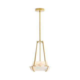 Modern Nova Pendant Light - White Alabaster, Antique Brass