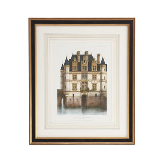 Chateau Chenonceaux Lithograph Print in Black and Gold Frame – 26" x 22"