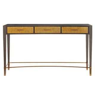 Lancaster Console - Ebony Toned Oak Veneer with Antique Brass Clad Drawer Fronts