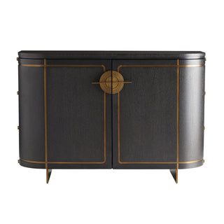 Edmondson Cabinet - Oak Veneer with Sable Finish and Curvilinear Antique Brass Inlay