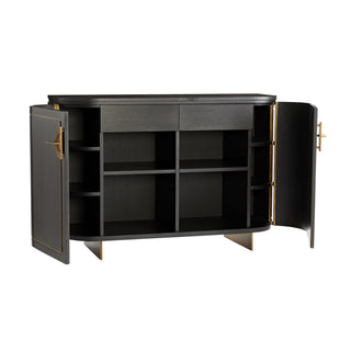 Edmondson Cabinet - Oak Veneer with Sable Finish and Curvilinear Antique Brass Inlay