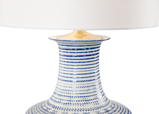 Classic Lamp - Blue and White Ceramic with Acrylic Base, 29.5" Height, Off-White Linen Shade